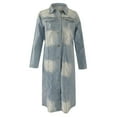 thumbnail image 4 of hgsbede Women Coats Plus Size Women's Mid Length Casual Handsome Distressed Denim Long Trench Coat, 4 of 6