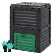 Magshion 80 Gallon Outdoor Compost Bin, Composter Box with Snap-on Top Lid and Aeration System, Large Garden Compost Barrel Tumbler, BPA Free, Black/Green