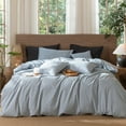 thumbnail image 4 of MooMee Wavy Striped Duvet Cover Set King 100% Washed Cotton Linen Like Textured Breathable 3-Piece (Cornflower Blue, 104"x90"), 4 of 7