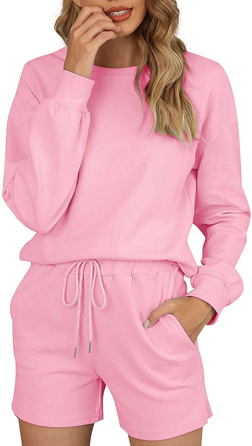 Women's Pajama Set Cozy Cotton Loungewear Shorts Long Sleeve Sleepwear
