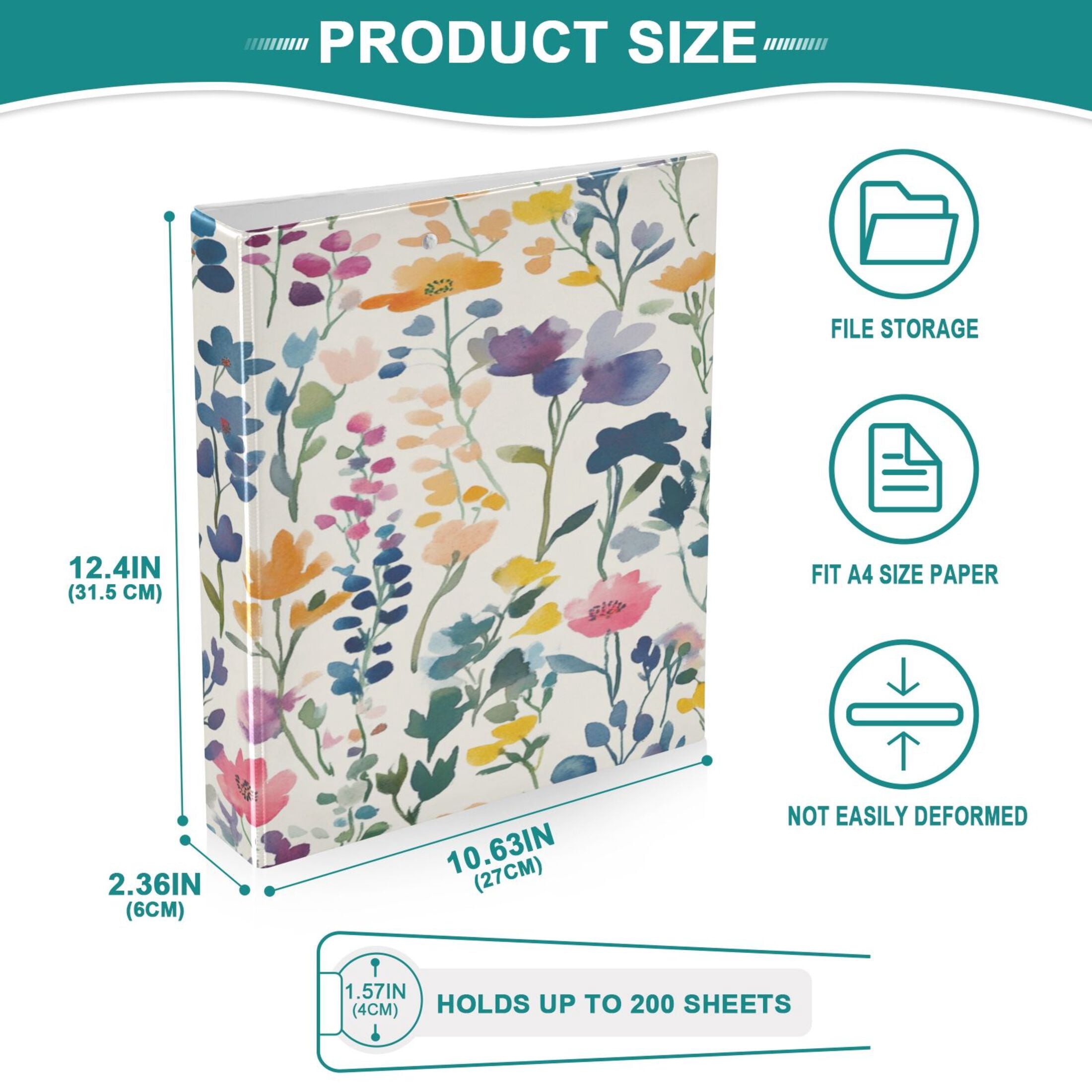 WOBOGO Colorful Abstract Flower File Folders Extra Large Capacity to Hold 200 Sheets of Documents Hard Shell Ring Binder for School Home Office