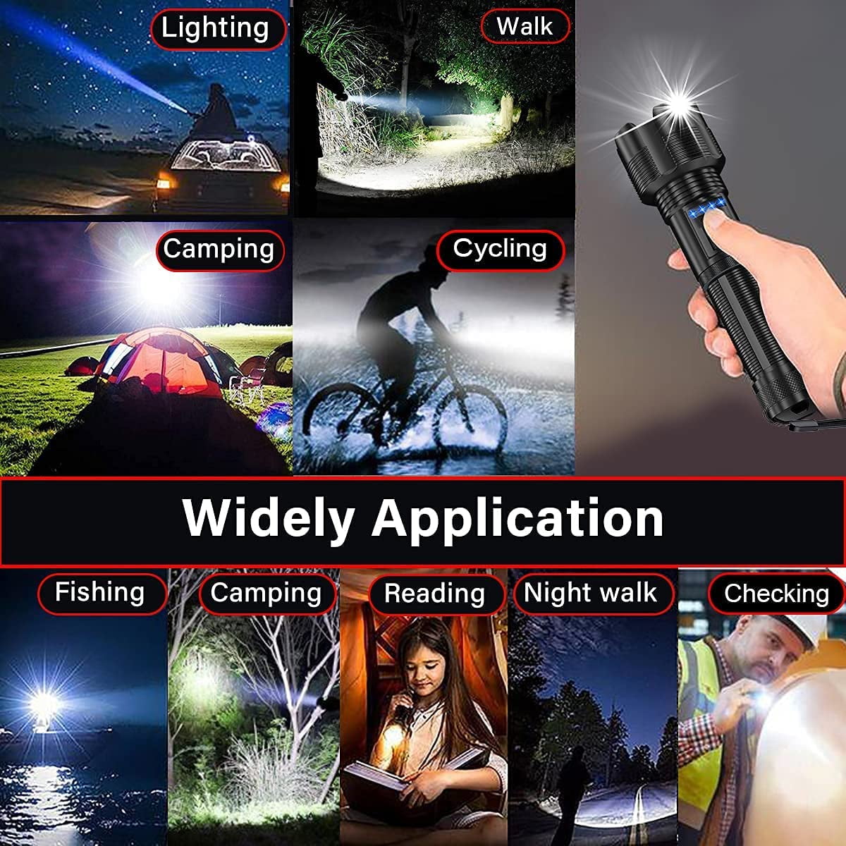 Rechargeable Flashlights 10000 Lumen, Super Bright LED Flash Light USB-C  Rechargeable, Portable Zoomable Flashlight 5 Modes for Home Outage, Outdoor  Camping, Hu…