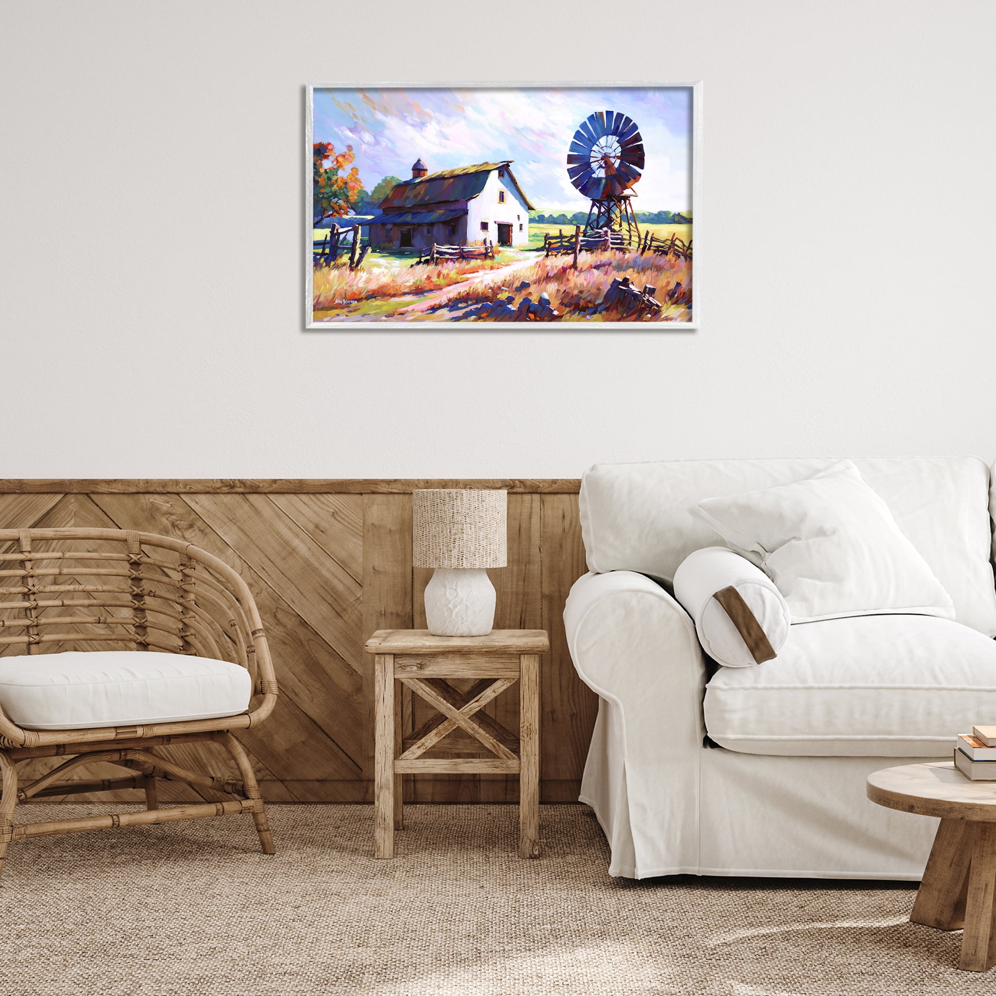 Stupell Industries Countryside Serenity Landscape Landscape Painting White Framed Art Print Wall Art, 30 x 20