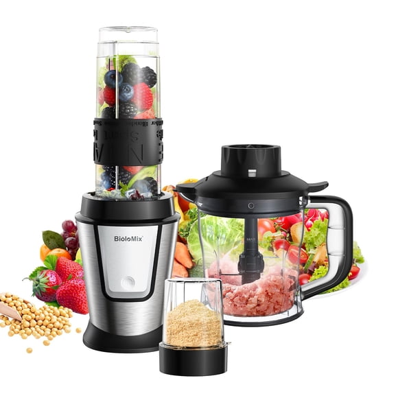 BioloMix Blender and Food Processor Combo, 700W Portable Juicer, Personal Blender, Meat Grinder, Food Processor, Coffee Spice Grinder, Meat Chopper,