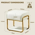 thumbnail image 2 of Upholstered Ottoman Stool with Gold Metal Frame, Leather Vanity Chair, Modern Makeup Chair, Footstools with Bottom Shelf, Padded Seat for Bedroom Living Room, Beige, 2 of 13