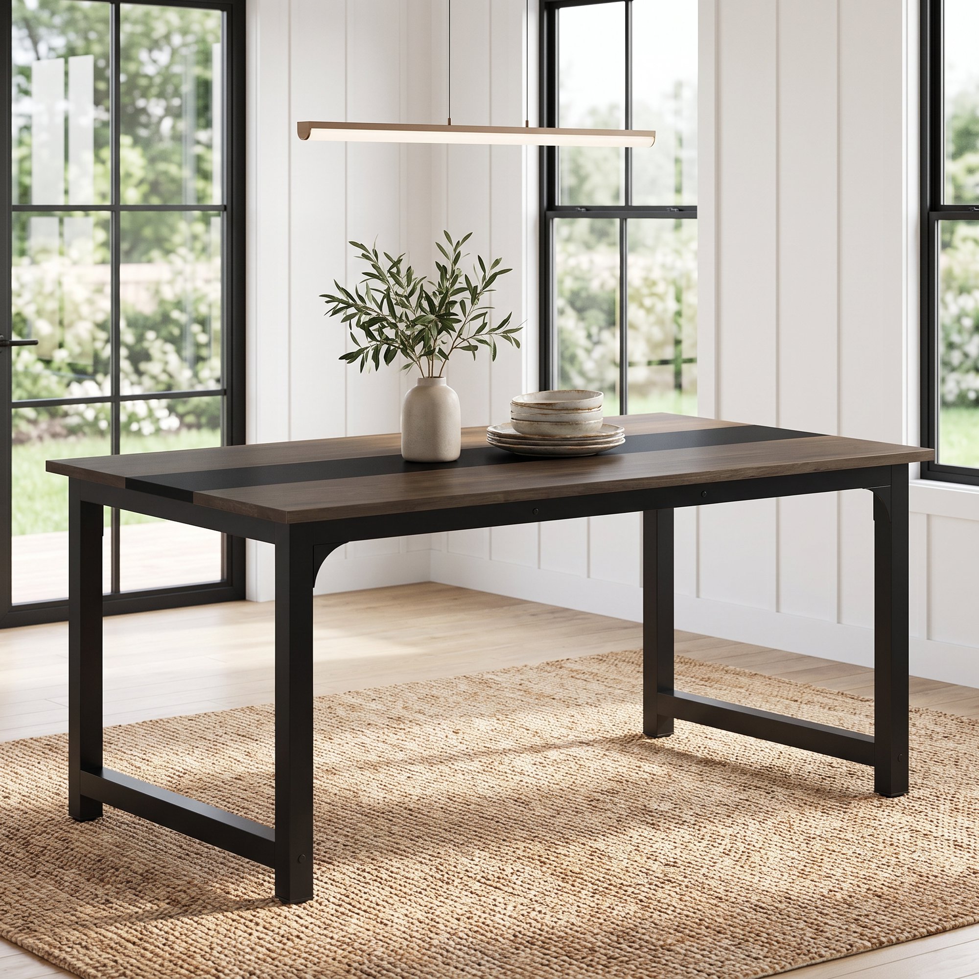 Fnova 63" Industrial Dining Table, 6-8 Person Kitchen Table for Dining Room Kitchen Home Office Restaurant Bistro