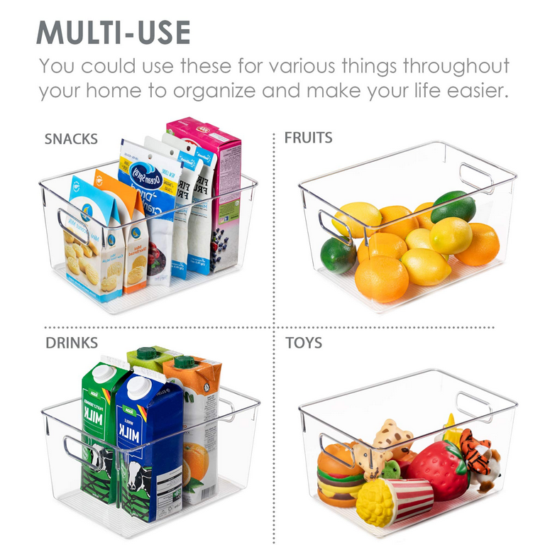 Vtopmart 4 Pack Food Storage Organizer Bins, Clear Plastic Storage Bin