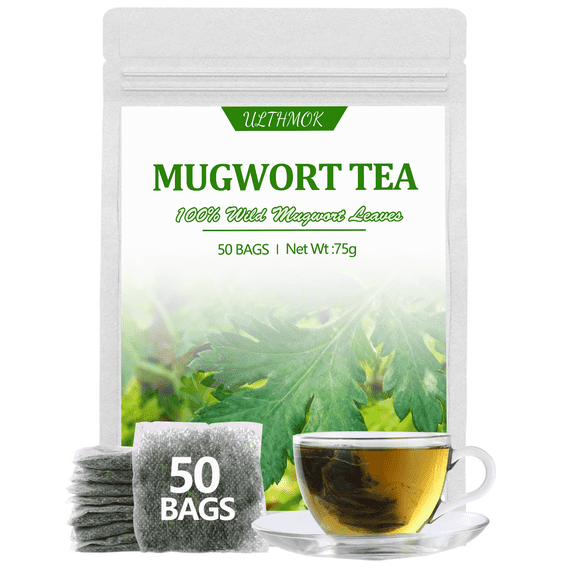 ULTHMOK Mugwort Tea Bags, Made with 100% Pure Mugwort Tender Leaves Herbal Tea, No Additives (50 Count)