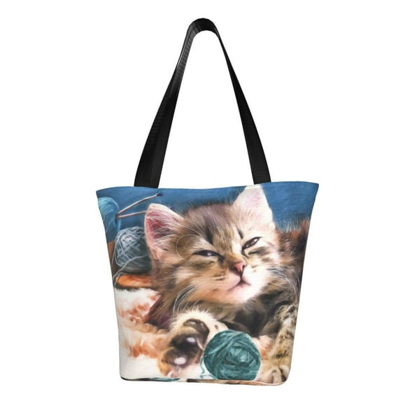 Defioc Playful Cat Print Tote Bag for Women,Shoulder Bag with Zipper Casual Tote's Handbag Big Capacity Shoulder Bag with Inner Pocket Fit for Shopping,Office,Travel