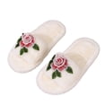 thumbnail image 6 of Women Fluffy Faux Fur Embroidery Rose Open Toe Slide Slippers White 6.5-7, 6 of 9