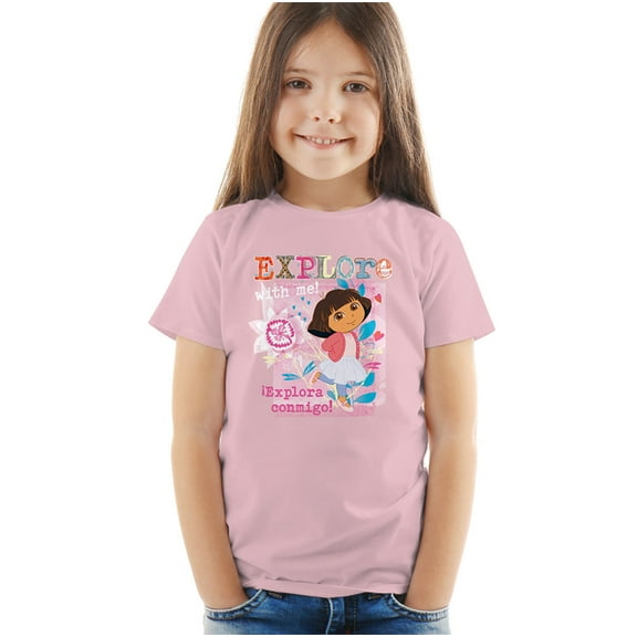Popfunk Dora The Explorer Explore With Me! Textured Design Kids T Shirt (2) for Toddler Boys and Girls, Pink