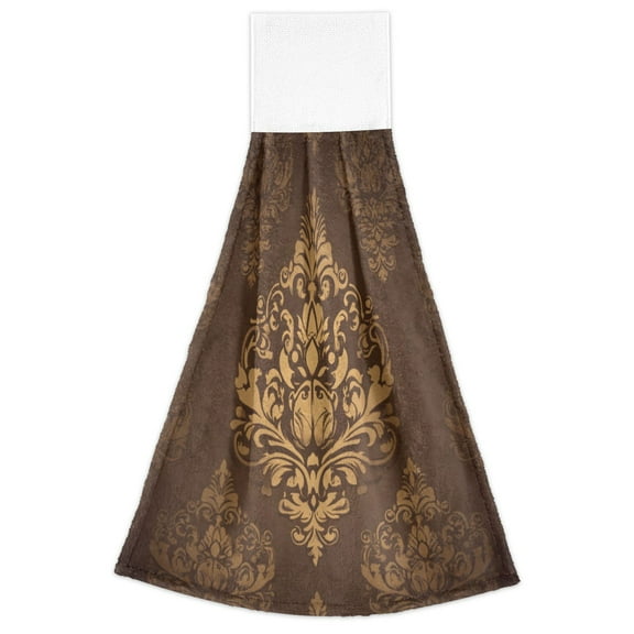 Damask Pattern 2 Pack 14''x18'' Hand Towels Soft Coral Fleece Quick Dry Hook and Loop for Kitchen Bathroom