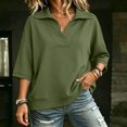 thumbnail image 3 of Taqqpue Women's Sweatshirt 3/4 Sleeve Lapel Half Zip Up Sweatshirt Solid Color Oversize Hoodless Hoodies Loose Fit Casual Pullover Tops with Pockets for Women, 3 of 9
