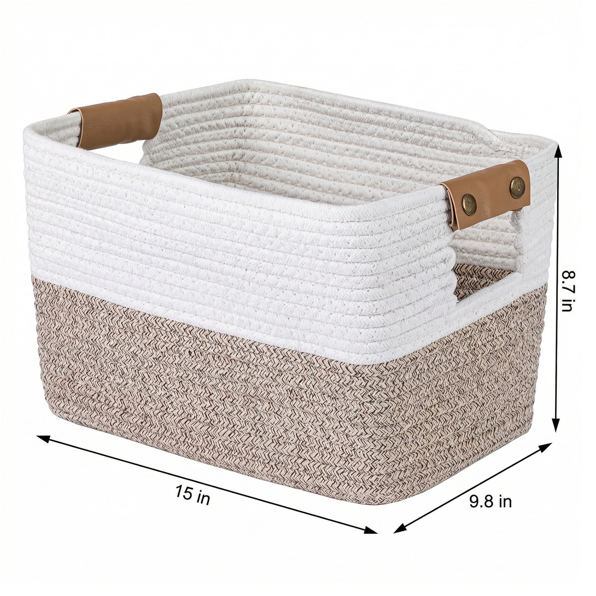 Unique Bargains Woven Large Shelf Closet Storage Bin White Coffee 15*9.8*8.7in
