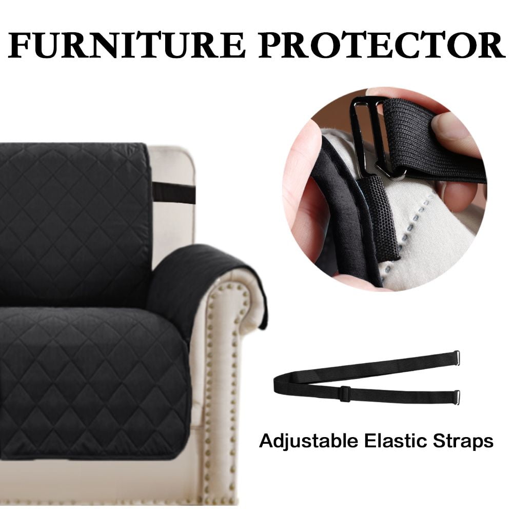 PrimeBeau Durable Reversible Non-Slip Sofa Slipcover for Pets & Kids, Elastic Straps, Machine Washable, Black/Grey