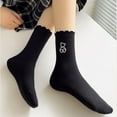 thumbnail image 7 of Tao Tao Women's Ruffle Frilly Rib Knit Crew Socks Floral Embroidery Scalloped Pointelle Casual Ankle Socks Black Free Size, 7 of 7