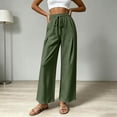 thumbnail image 7 of Lumtrix Cotton Linen Pants for Women Wide Leg Palazzo Pants Elastic High Waisted Summer Beach Casual Lounge Slacks with Pockets Army Green L, 7 of 7