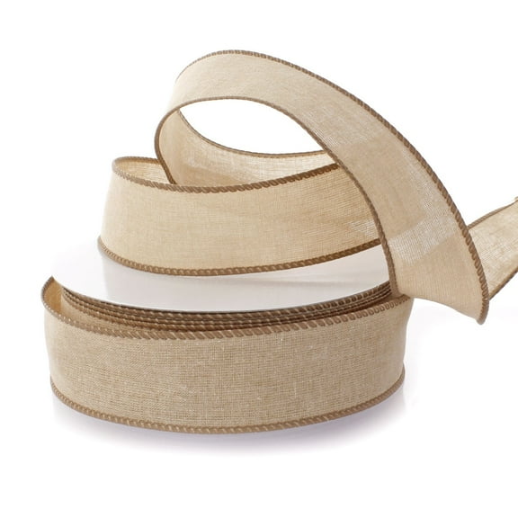1.5" Wired Linen Ribbon - Natural 25 Yard