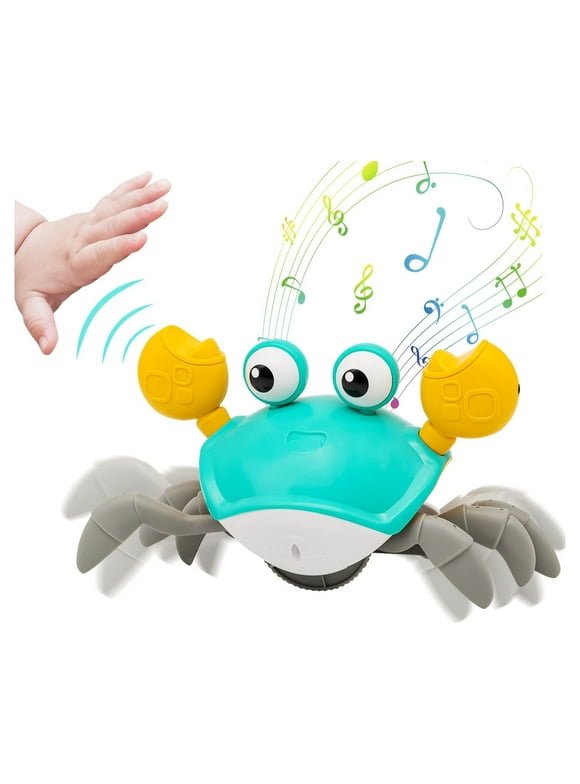 Crawling Crab Baby Toy with Music and Lights Automatically Avoid Obstacles, Walking Crab Toy for Toddlers 1+ Years Old