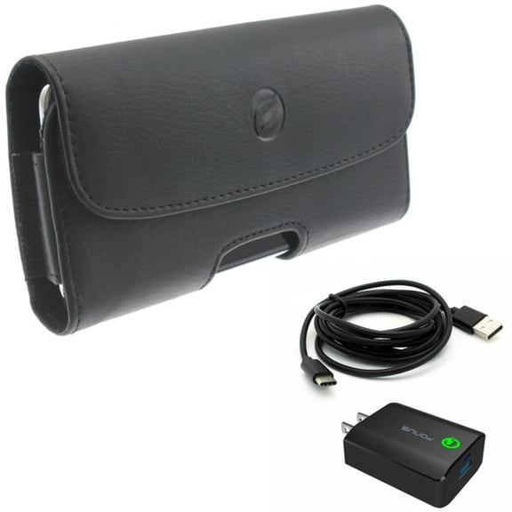 18W Fast Home Charger w Leather Case Belt Clip for Samsung Galaxy A73 5G,A13 5G,A03s Phones - 6ft USB Cable Type-C Turbo Charge Travel, Holster Cover Pouch Loops