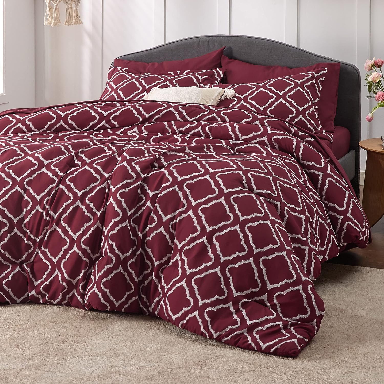 Luxurious Red Comforter Set King Complete Bedding Solution with 7 Essential Pieces