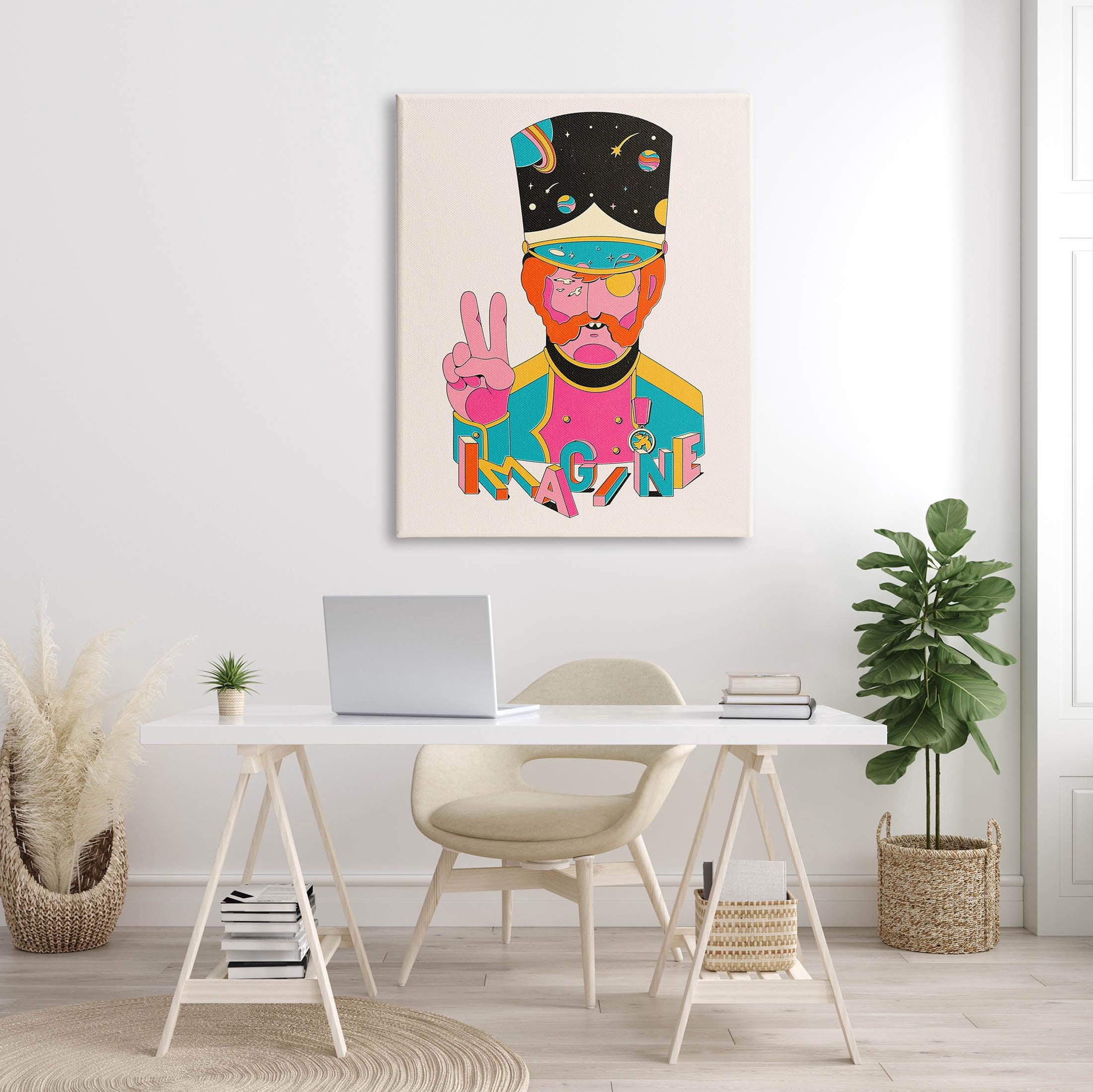 Stupell Industries Imagine Abstract Retro Peace Sign Graphic Art Gallery Wrapped Canvas Print Wall Art, Design by Matheus Lopes Castro
