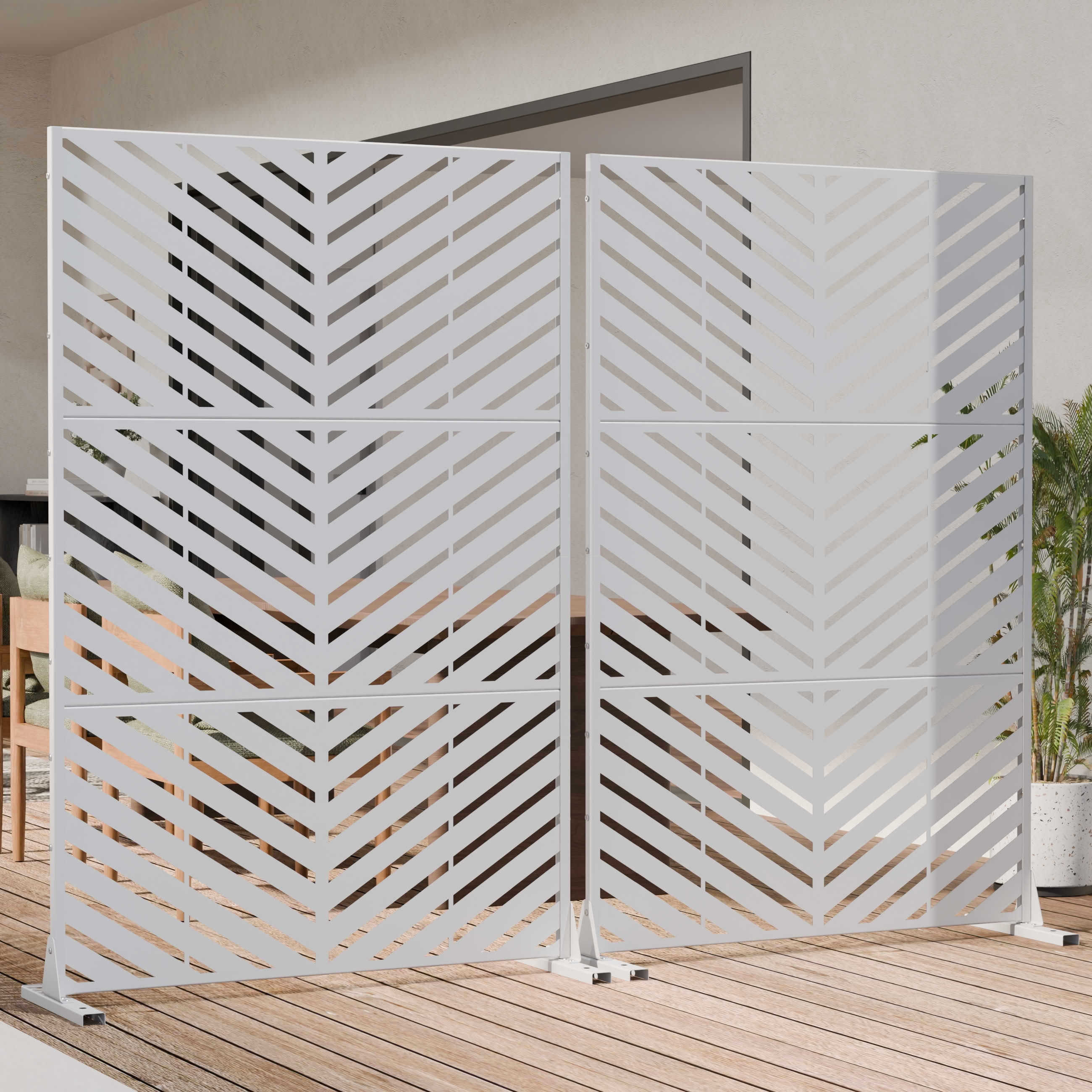 MAYEERTY 2-Piece Outdoor Metal Privacy Screen 6ft × 4ft White, 3-Panel Parallel Decorative Screen, Rust-Resistant for Patio