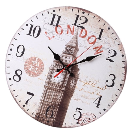 AOOOWER Antique Wood Round Clock Quiet Mechanism European Wall Art Clock