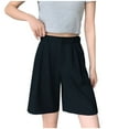 thumbnail image 1 of Kovlvoll Womens Shorts Straight Leg Button Elastic High Waisted Summer Casual Loose Solid Color Half Pants, 1 of 3