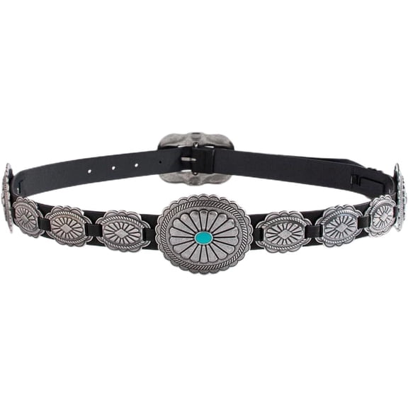 DOVACKA Vintage Western Concho Belt, Silver Embellished Leather Belt for Women