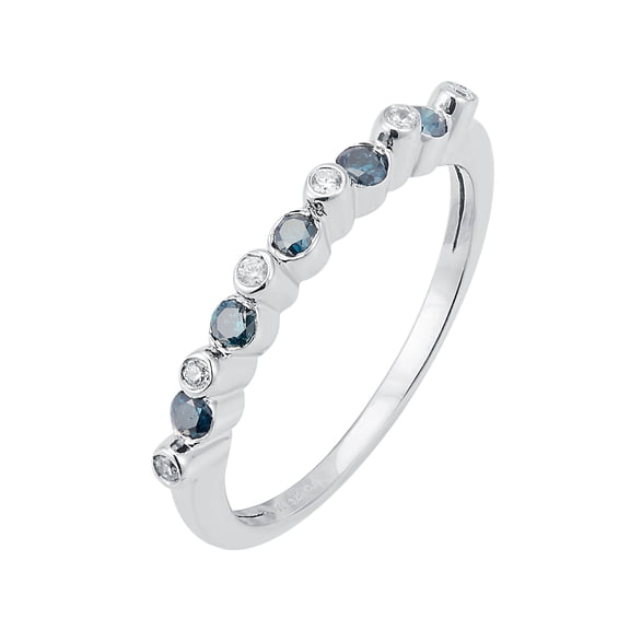 Sterling Silver with Natural White and Blue Diamond Band Ring