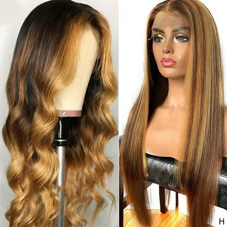 Willstar 65-70CM Women's Brown Highlight Ombre Human Hair Wigs Long Brazilian Hair Wigs
