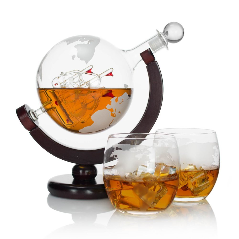 Atterstone Globe Whiskey Decanter Set, 850ml Gift Set with Globe