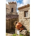 thumbnail image 2 of Wilson, Emily 11x14 Gold Ornate Wood Framed with Double Matting Museum Art Print Titled - Messina Province-Montalbano Elicona Terra cotta urns next to old stone building, 2 of 4
