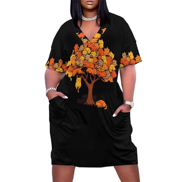 Vestido holgado con bolsillos y diseño de árbol de gato, mono de verano para mujer, ropa para ocasiones formales.