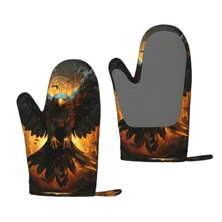 

Lafuoo Cool Black Eagle Pattern Silicone Anti-Scalding Gloves Hanging Rope Gloves are Suitable for Kitchen Utensils for Kitchen Baking Cooking Outdoor Barbecue