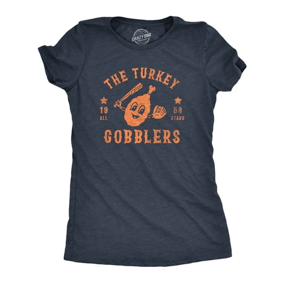Womens The Turkey Gobblers All Stars T Shirt Funny Thanksgiving Dinner Baseball Team Tee for Ladies Womens Graphic Tees