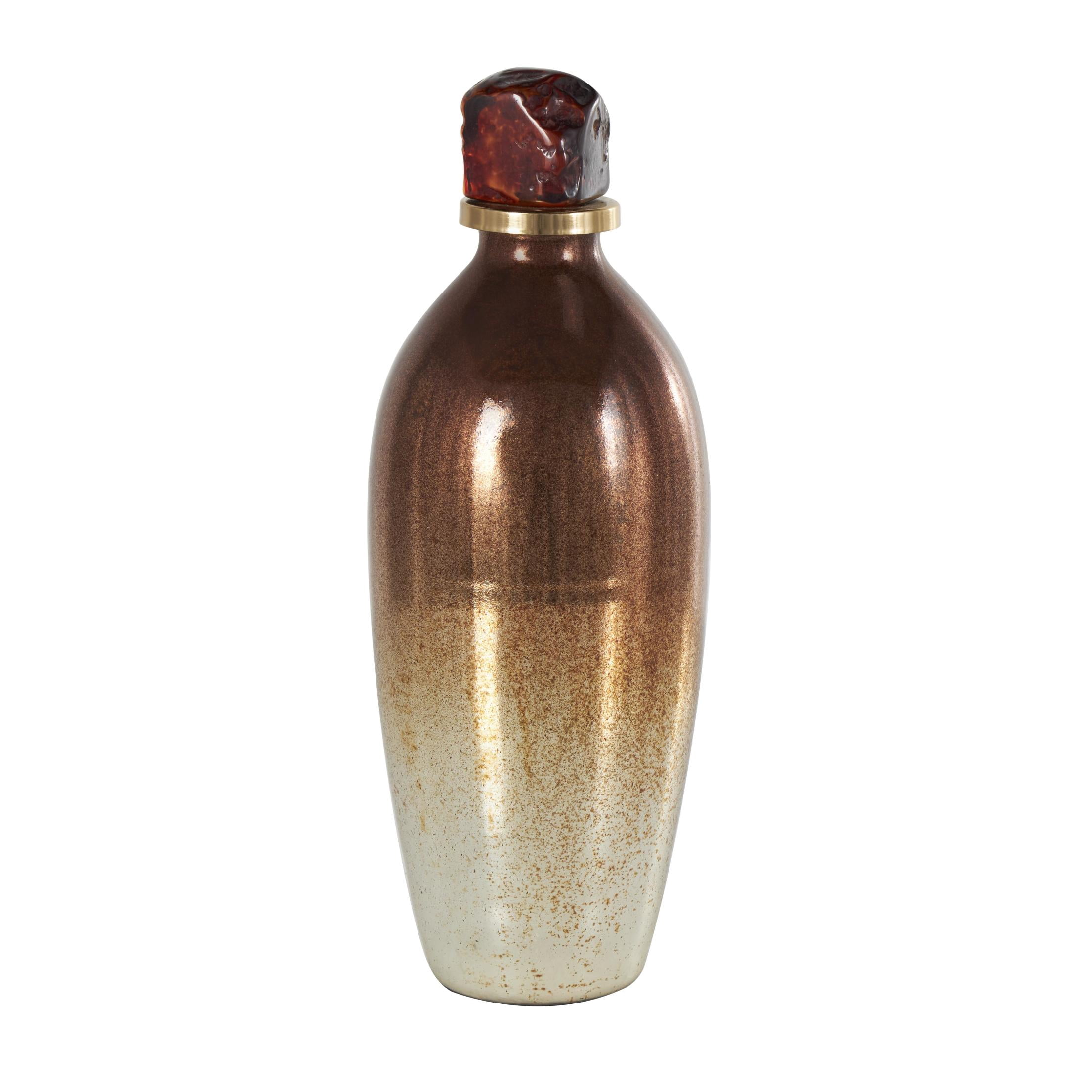 DecMode 5" x 14" Copper Glass Speckled Ombre Decorative Jars with Textured Top Knob and Gold and Beige Accents, 1-Piece