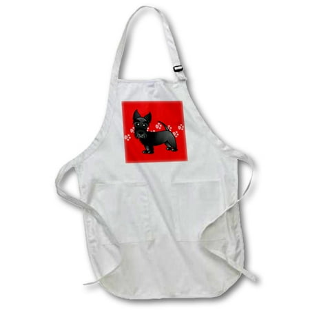 30 Inch Integral Apron Bathtub - 3dRose Cute Black Scottie - Cartoon Dog - Red with Pawprints - Full Length Apron, 24 by 30-inch, White, With Pockets