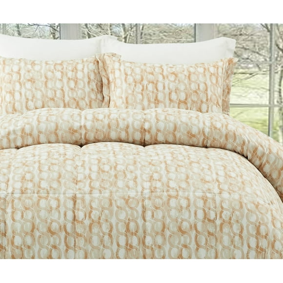 Natural Comfort Luxurious All Season Reversible Down Alternative Comforter Mini Set, Queen, Khaki, 3 Piece