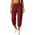 thumbnail image 2 of Inverlee Women's Elastic High Waist Cropped Cuffed Jogger Sweatpants Dual Side Slant Pockets Lightweight Loungewear Trousers Wine (S-XXL), 2 of 8