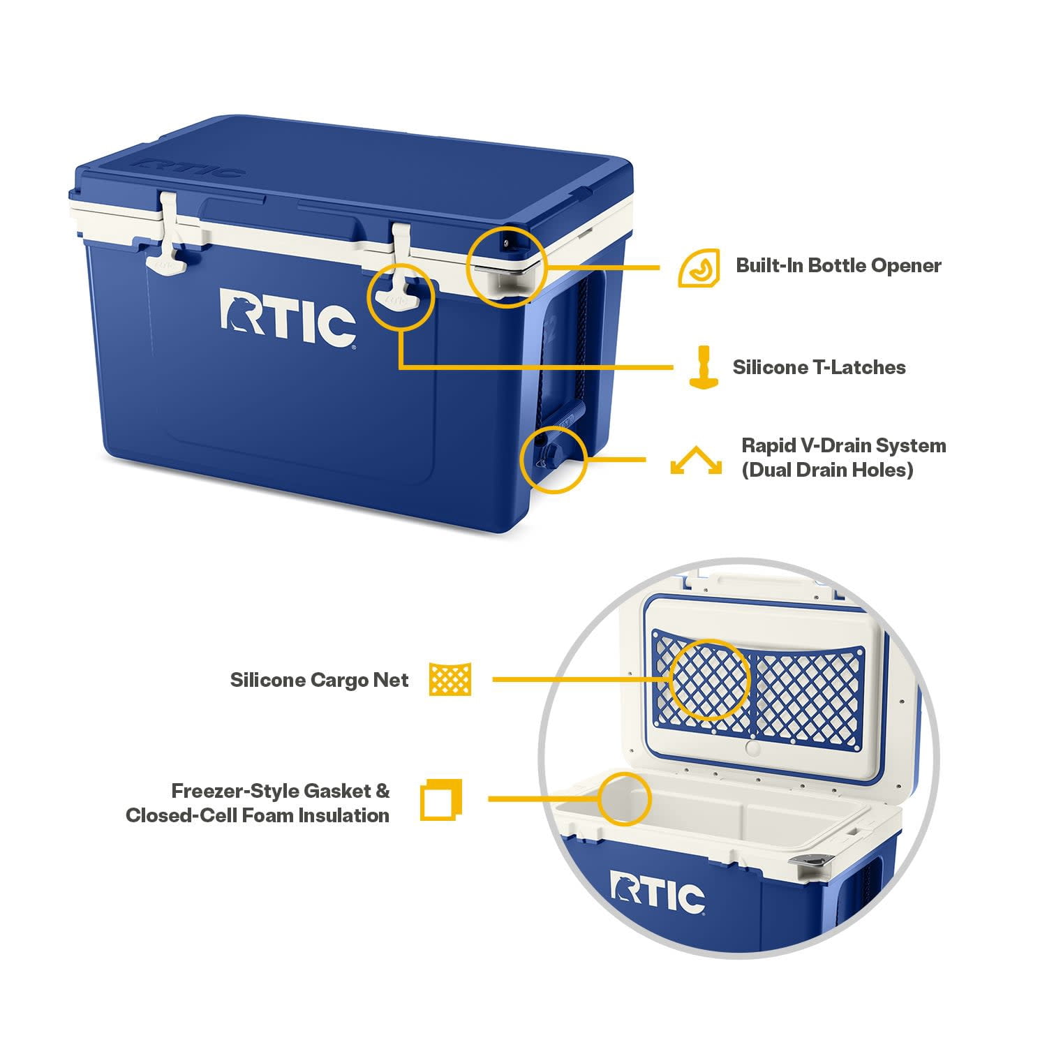 RTIC 52 QT Hard-Sided Ice Chest Cooler, Ultra-Light, Fits 76 Cans