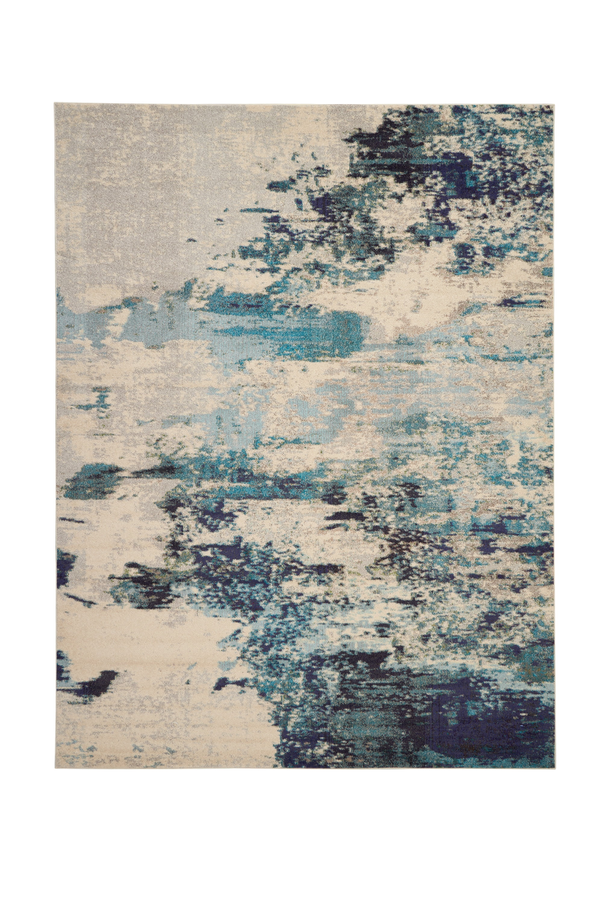 Nourison Celestial Abstract Ivory/Teal Blue 9' x 12' Area Rug, (9x12)