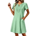thumbnail image 2 of Helii Womens Embroidered Eyelet V Neck Short Sleeve A Line Dress with Pockets Lightweight Breathable Summer Swing Casual Loose Fit T Shirt Dress for Daily Vacation Beach Party 6 Colors, 2 of 8