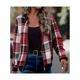 thumbnail image 4 of Shackets for Women Casual Zip Up Flannel Plaid Jackets Long Sleeve Baggy Outwear Coat Fall Clothes Red XXL, 4 of 7