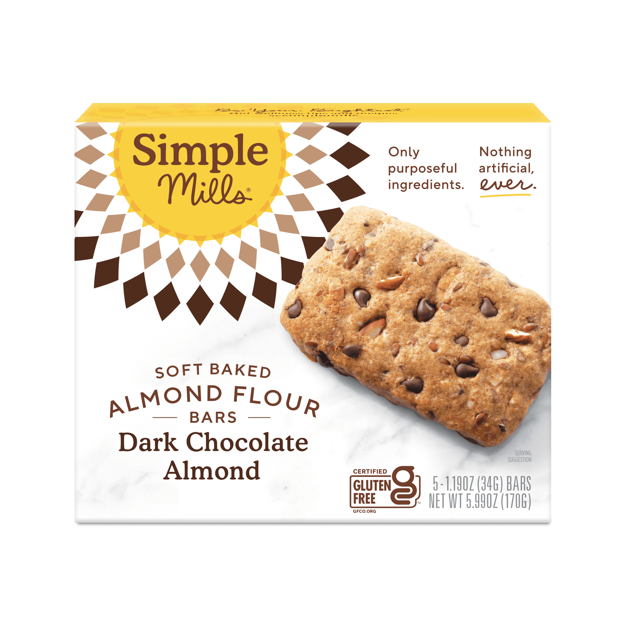 Simple Mills Soft Baked Almond Flour Bars, Dark Chocolate Almond, Gluten-Free, 5 Count