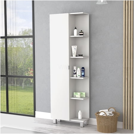 COSMOS White 5-Shelf Linen Storage Cabinet with Shelves for Bathroom Organization