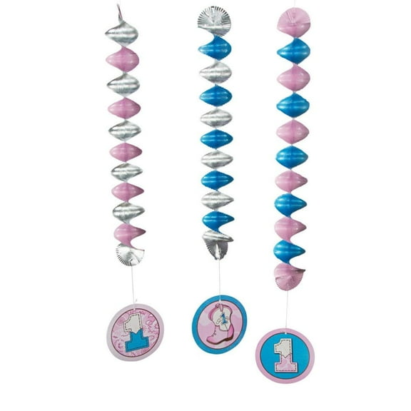 1St Birthday Cowgirl Dangling Spirals - Party Decor - 12 Pieces