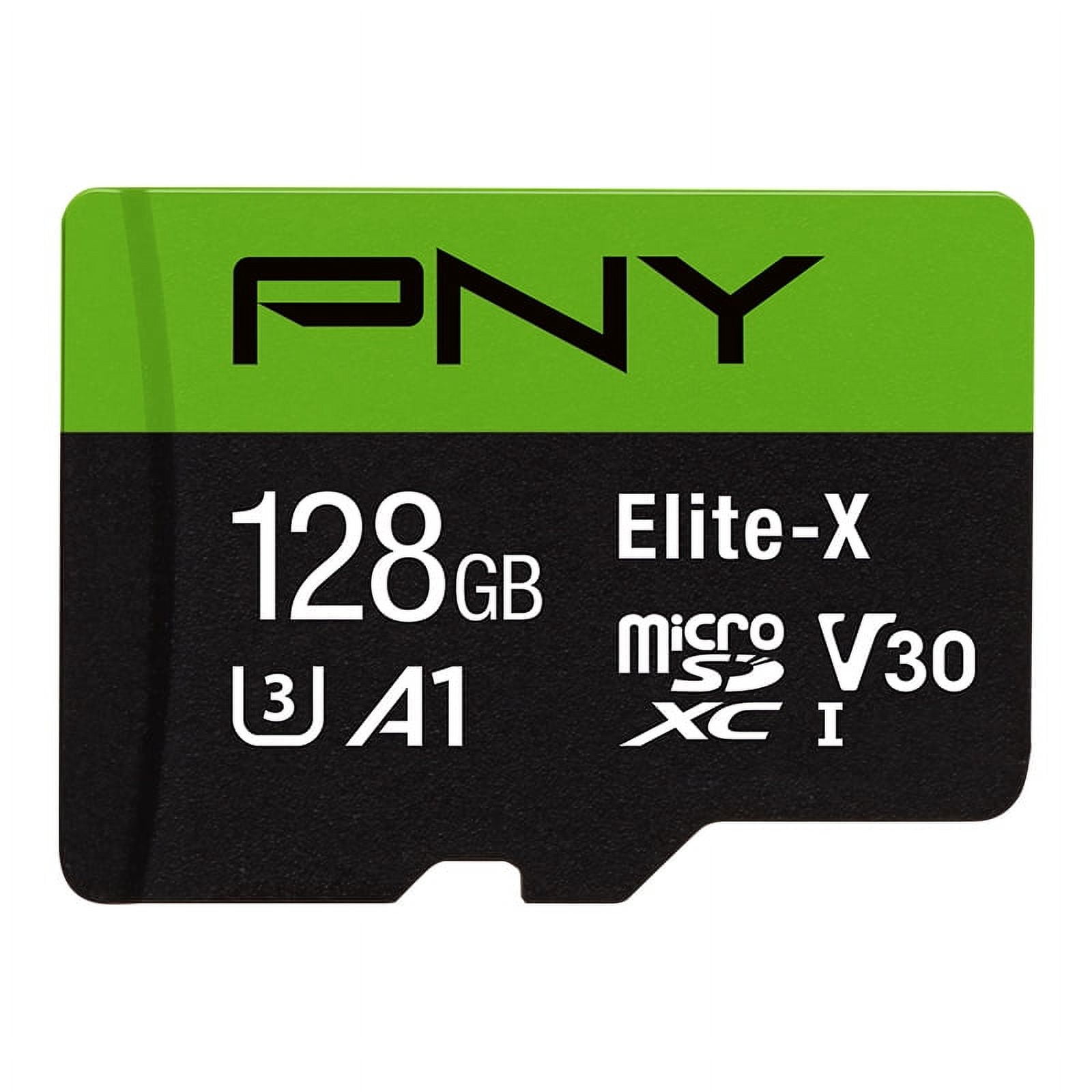 PNY 128GB Elite-X™ Class 10 U3 V30 A1 microSDXC Flash Memory Card - Up to 100MB/s Read, 4K UHD, Full HD, UHS-I, Smooth Content Capture, For Smartphones, Drones, Tablets