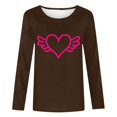 Aobny Cute Boutique Womans Tops Brown Heart Flowy Long Sleeve Crew Neck